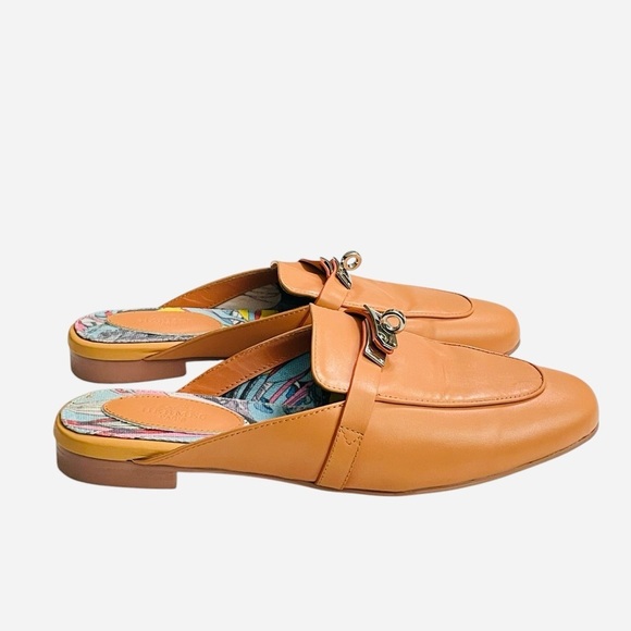 Hermes Alike Peach Leather Palladium Plated Oz Flat Mules Size 39, size 8 US - Picture 2 of 13